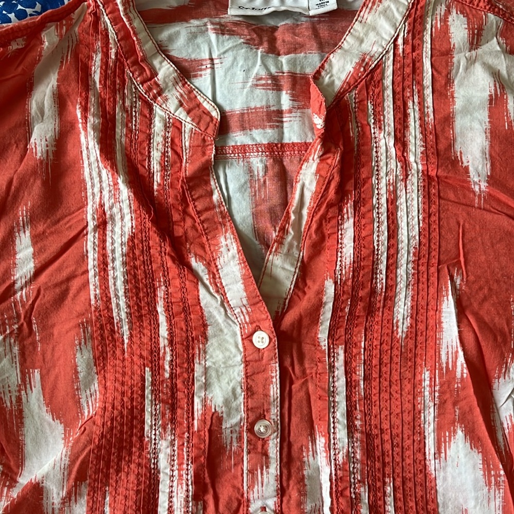 St John’s Bay 1X Coral and White Ikat Women’s Blouse - Picture 6 of 8